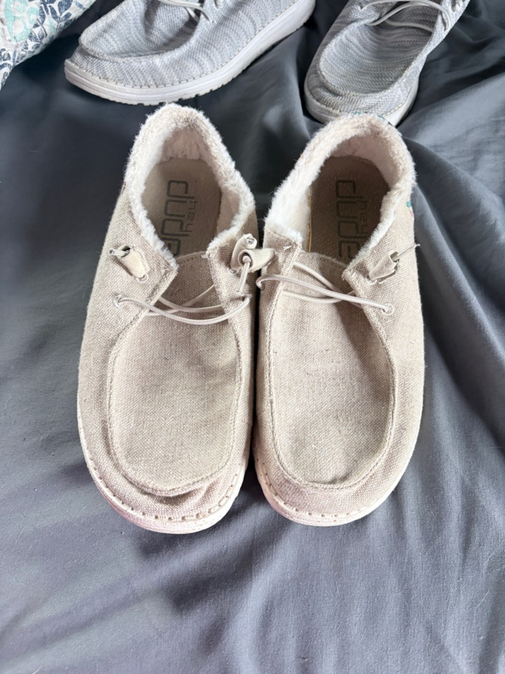 Hey Dude Slip-On Shoes in Light Tan with Sherpa Lining